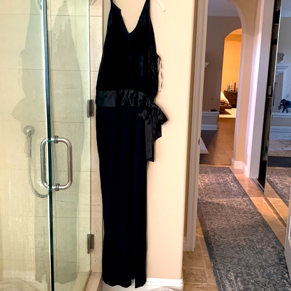 Black ramy brook velvet bodice tie jumpsuit. - Picture 1 of 5